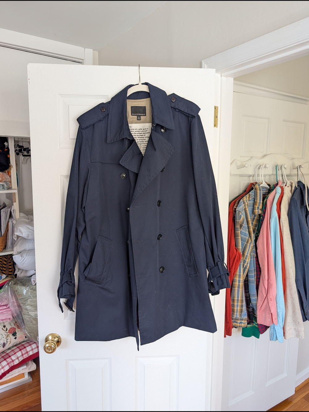 Men's Navy Double-Breasted Trench Coat